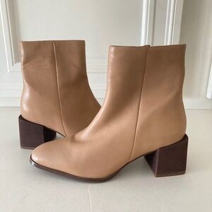 NWOT Seychelles Anthropologie Siesta Beige Leather Heeled Ankle Boots Sz 7